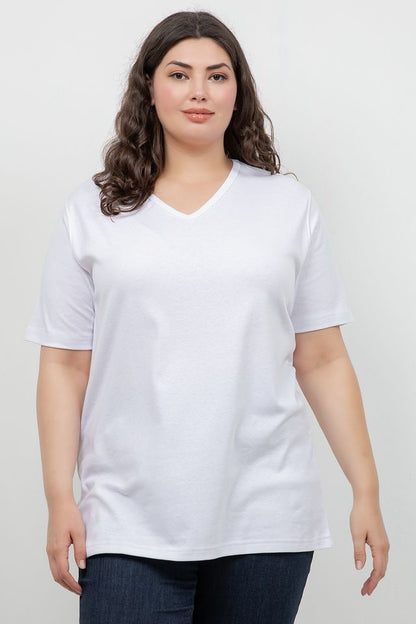 Tops White Cotton V Neck Tee