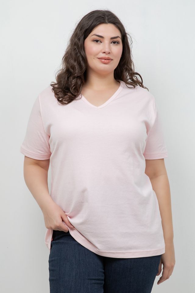 Tops Pink Cotton V Neck Tee