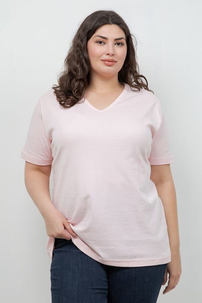 Tops Pink Cotton V Neck Tee