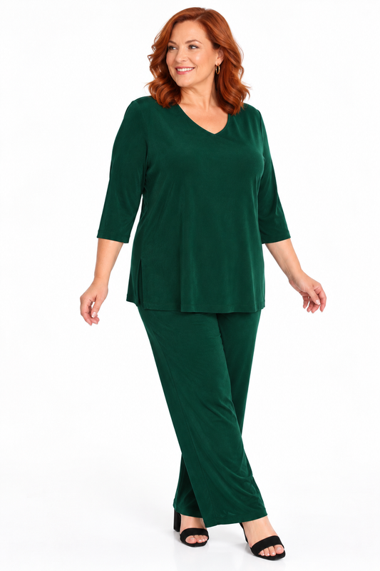 Pants Vikki Vi Silky Classic Hunter Green Petite Pull-On Pant