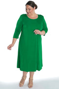 Vikki Vi Silky Classic Emerald 3/4 Sleeve A-Line Dress