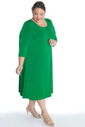 Vikki Vi Silky Classic Emerald 3/4 Sleeve A-Line Dress