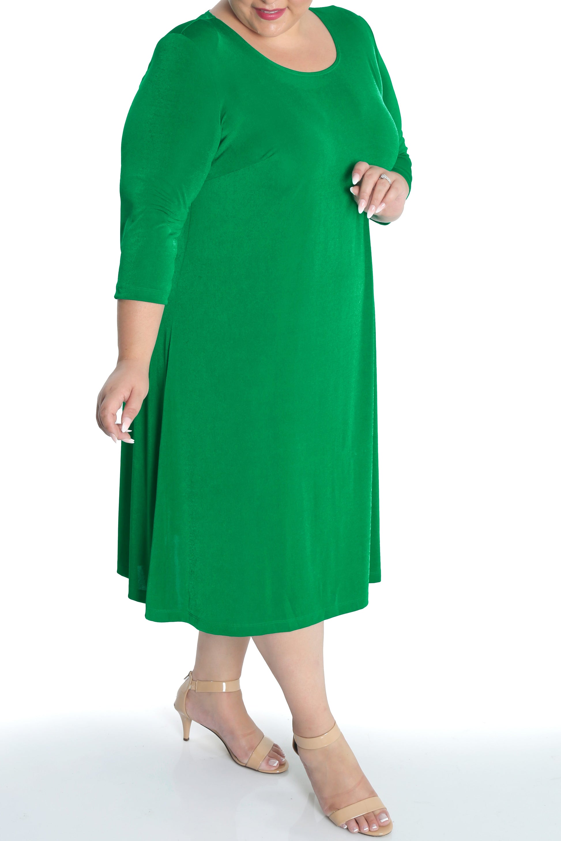 Dresses Vikki Vi Silky Classic Emerald 3/4 Sleeve A-Line Dress