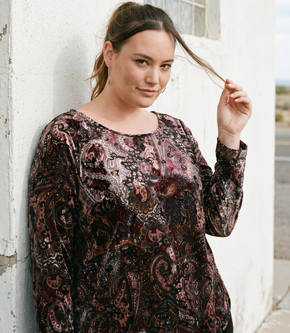top Long Sleeve Velvet Burnout Shirttail Top