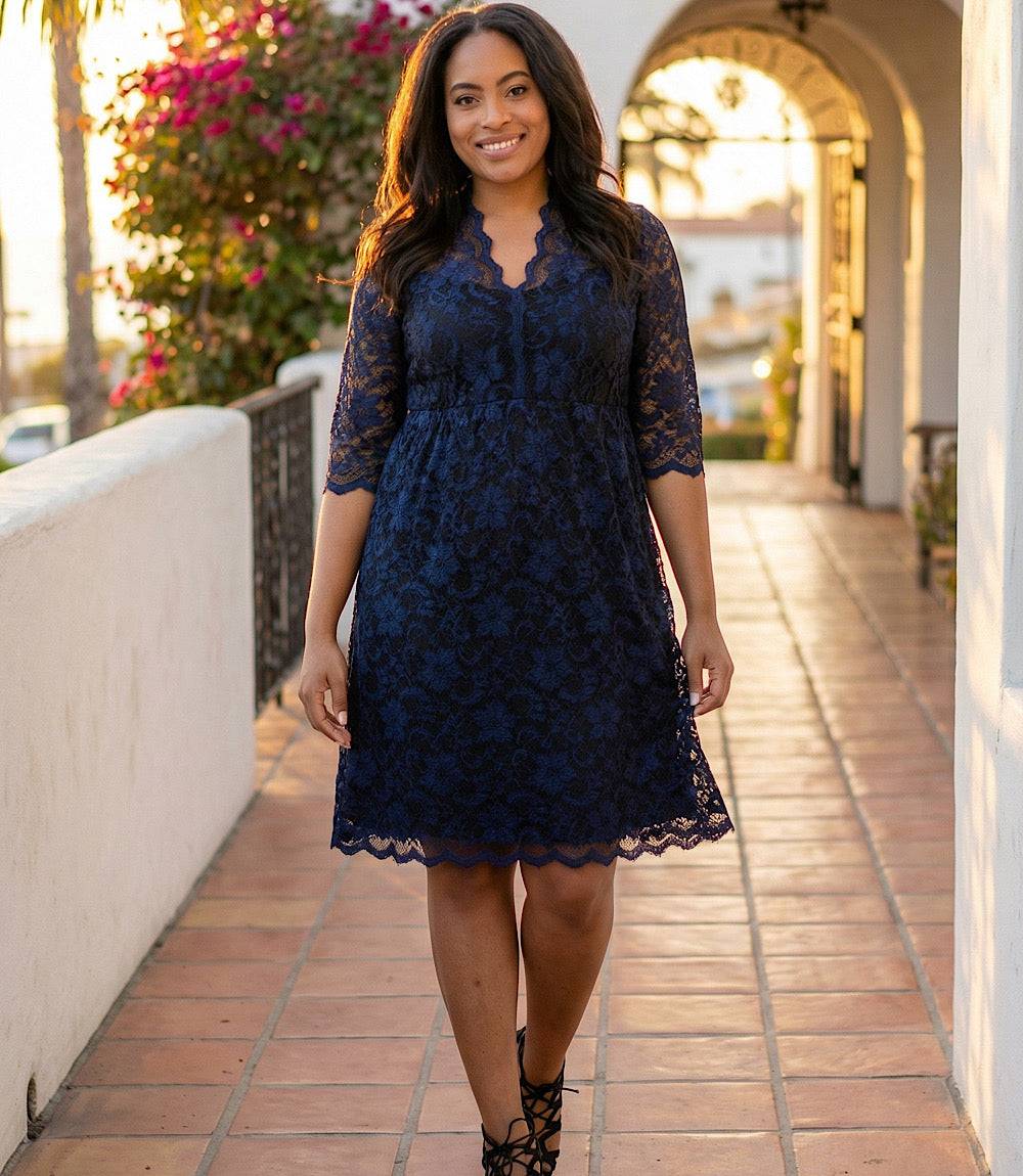dress Plus Size V-Neck Scallop Lace Dress