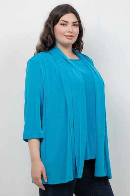 Jackets Vikki Vi Silky Classic Turquoise 3/4 Sleeve Kimono Jacket