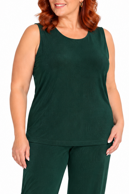 Tops Vikki Vi Silky Classic Hunter Green Tank