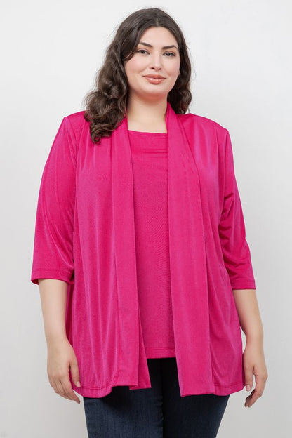 Jackets Vikki Vi Silky Classic Magenta 3/4 Sleeve Kimono Jacket