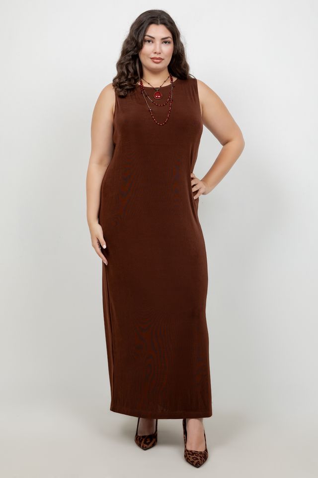 Vikki Vi Classic Bronze Jewel Neckline Maxi Dress