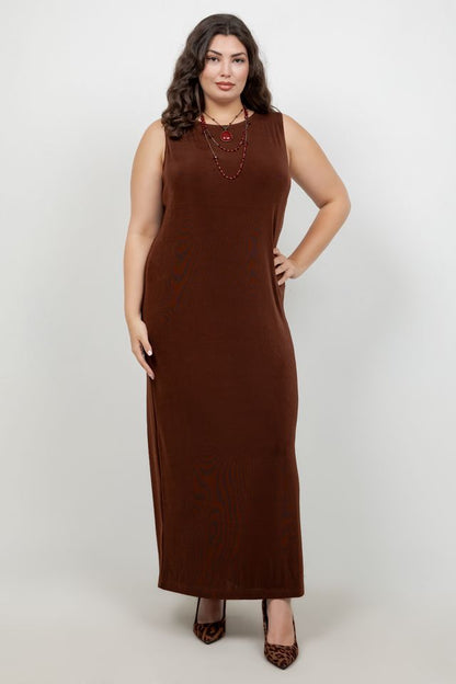 Vikki Vi Classic Bronze Jewel Neckline Maxi Dress