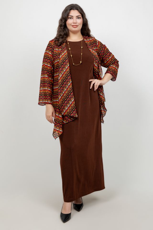 Vikki Vi Classic Bronze Jewel Neckline Maxi Dress