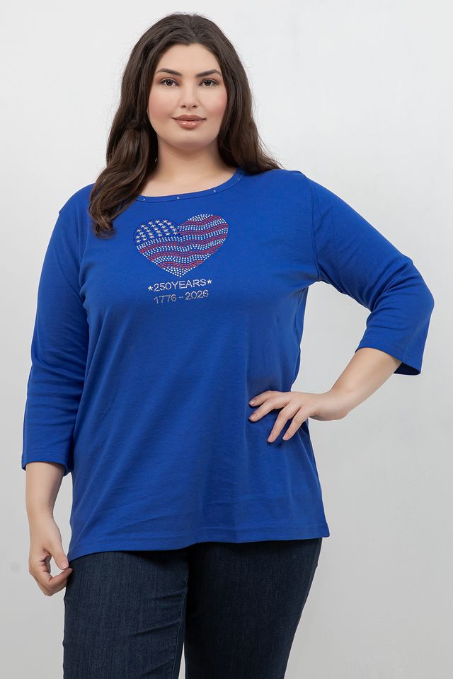 Tops Americana Heart 3/4 Sleeve Top