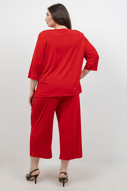 Tops Vikki Vi Silky Classic Red 3/4 Sleeve Top