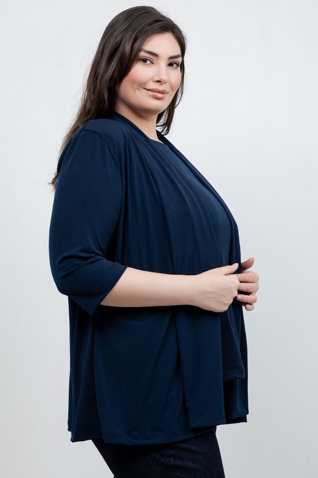 Jackets Vikki Vi Jersey Navy 3/4 Sleeve Kimono Jacket