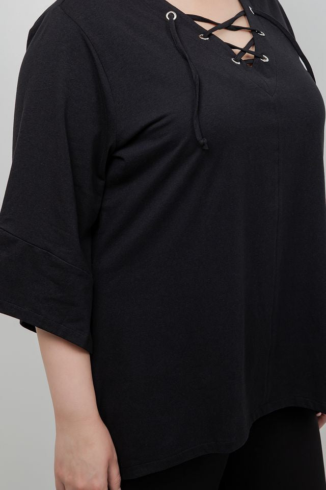 Tops Black Lace Up Tee
