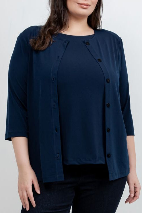 Jackets Vikki Vi Jersey Navy 3/4 Sleeve Cardigan