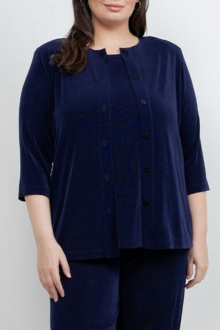 Jackets Vikki Vi Classic Navy 3/4 Sleeve Cardigan