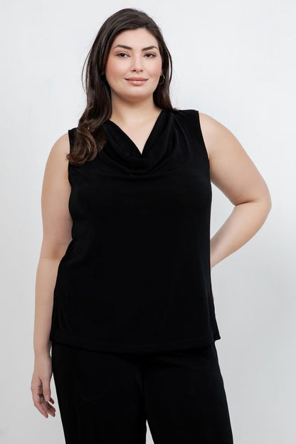 Tops Vikki Vi Classic Black Drape Neck Tank