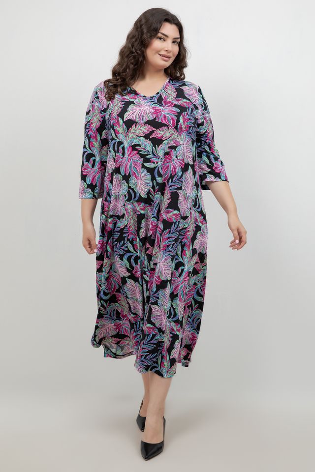 Vikki Vi Jersey Tropical Nights V Neck Pocket Dress