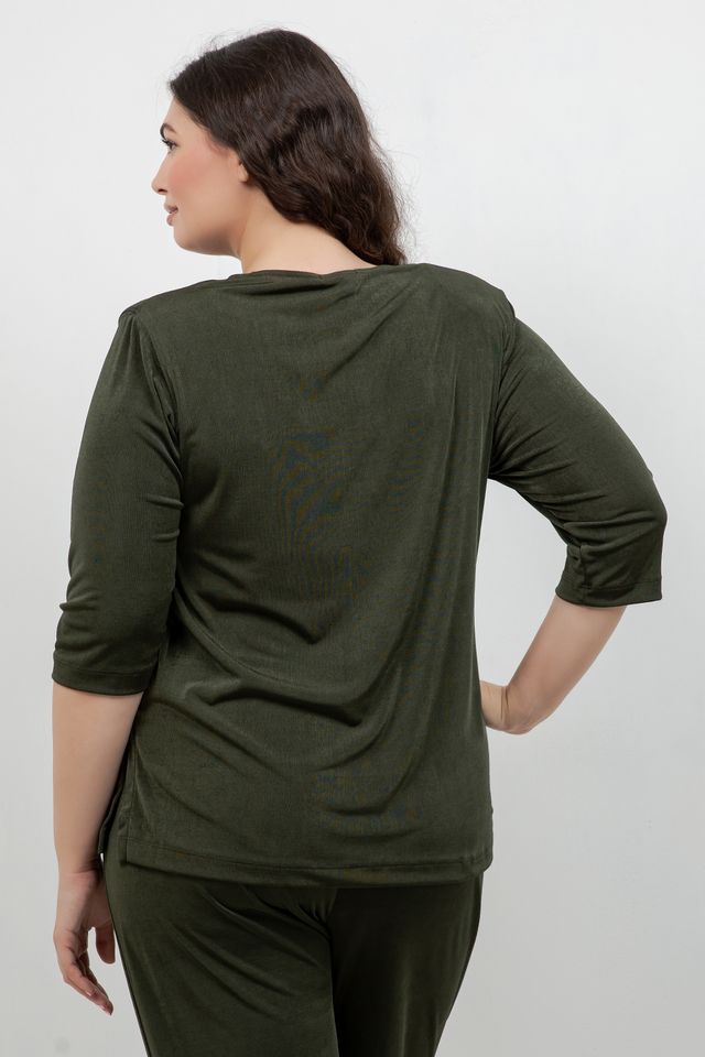 Tops Vikki Vi Silky Classic Olive 3/4 Sleeve Top