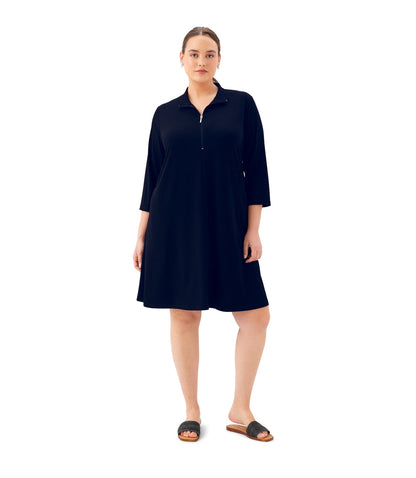dress Plus Size 3/4 Sleeve Zip-Up Travel Jersey Dress