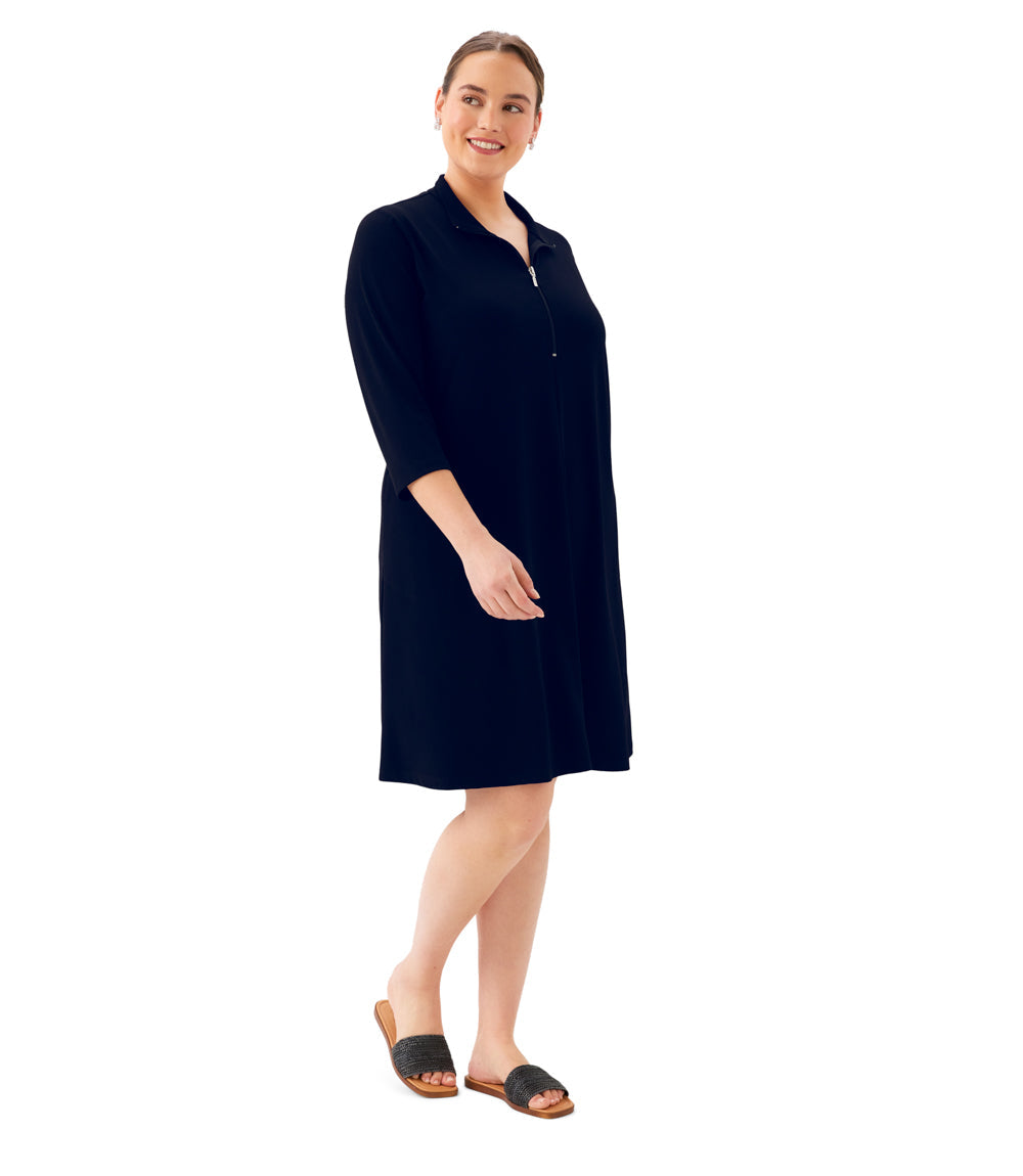 dress Plus Size 3/4 Sleeve Zip-Up Travel Jersey Dress