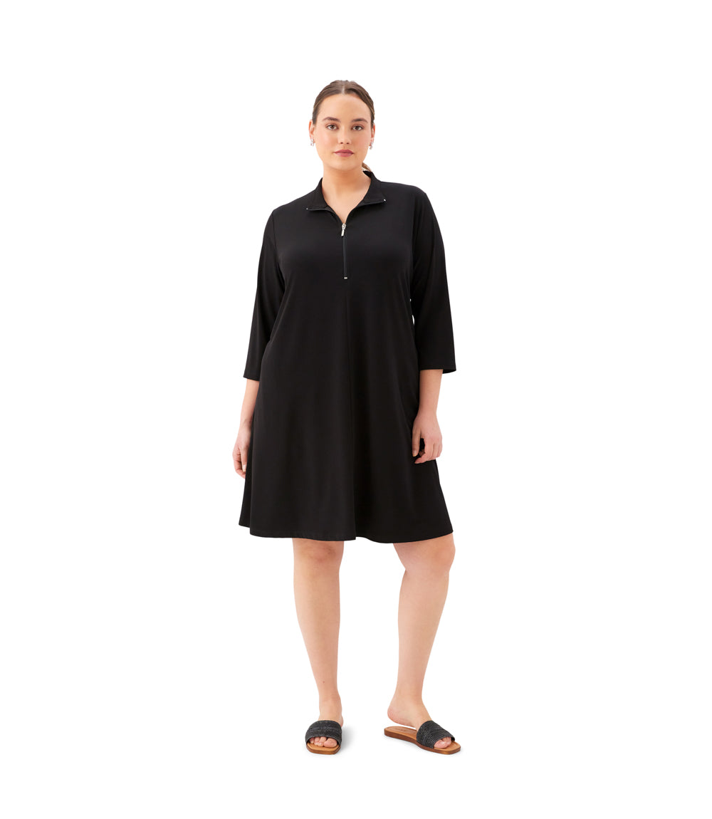 dress Plus Size 3/4 Sleeve Zip-Up Travel Jersey Dress