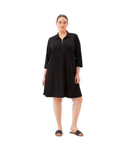 dress Plus Size 3/4 Sleeve Zip-Up Travel Jersey Dress