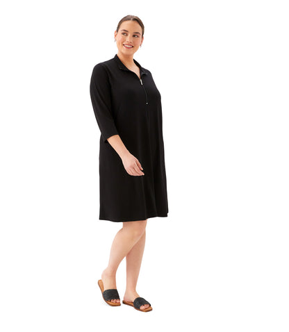 dress Plus Size 3/4 Sleeve Zip-Up Travel Jersey Dress