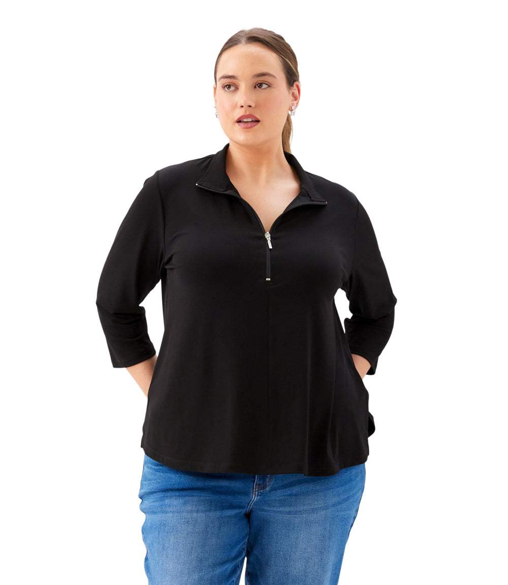 top Plus Size 3/4 Sleeve Zip-Up Travel Jersey Top