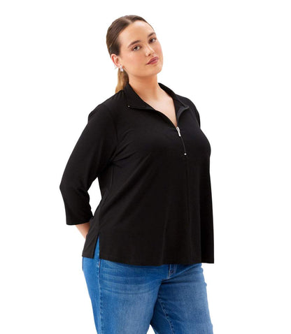 top Plus Size 3/4 Sleeve Zip-Up Travel Jersey Top