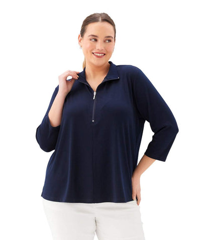 top Plus Size 3/4 Sleeve Zip-Up Travel Jersey Top
