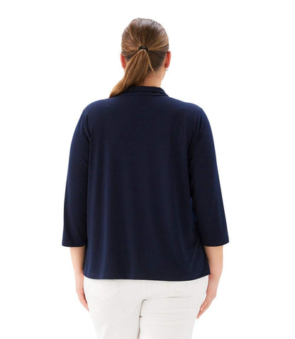 top Plus Size 3/4 Sleeve Zip-Up Travel Jersey Top
