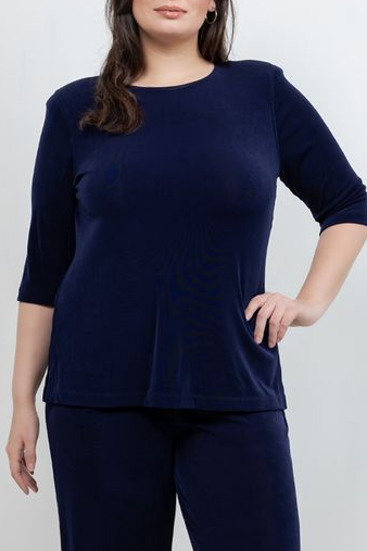 Tops Vikki Vi Classic Navy 3/4 Sleeve Top