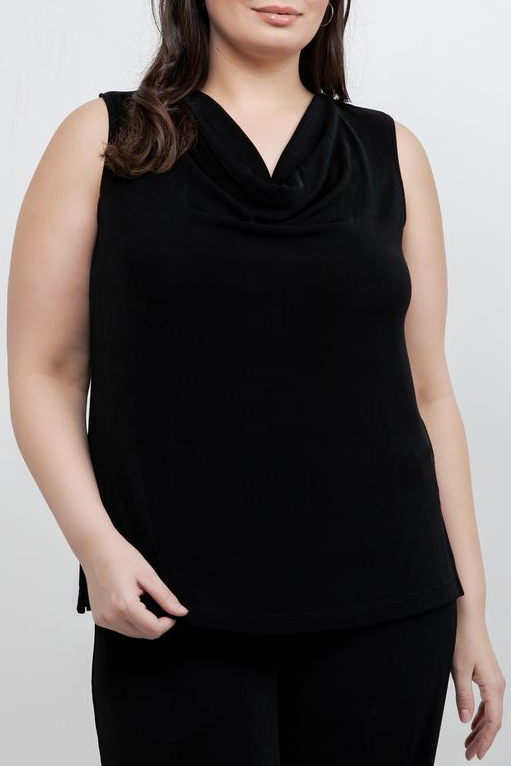 Tops Vikki Vi Classic Black Drape Neck Tank