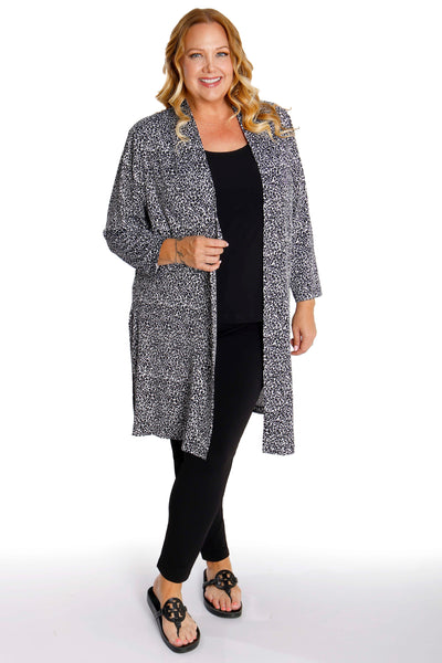 Vikki Vi Jersey Snow leopard Long Sleeve Kimono Duster