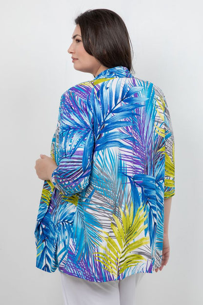 Jackets Vikki Vi Jersey Blue Tropical 3/4 Kimono Jacket