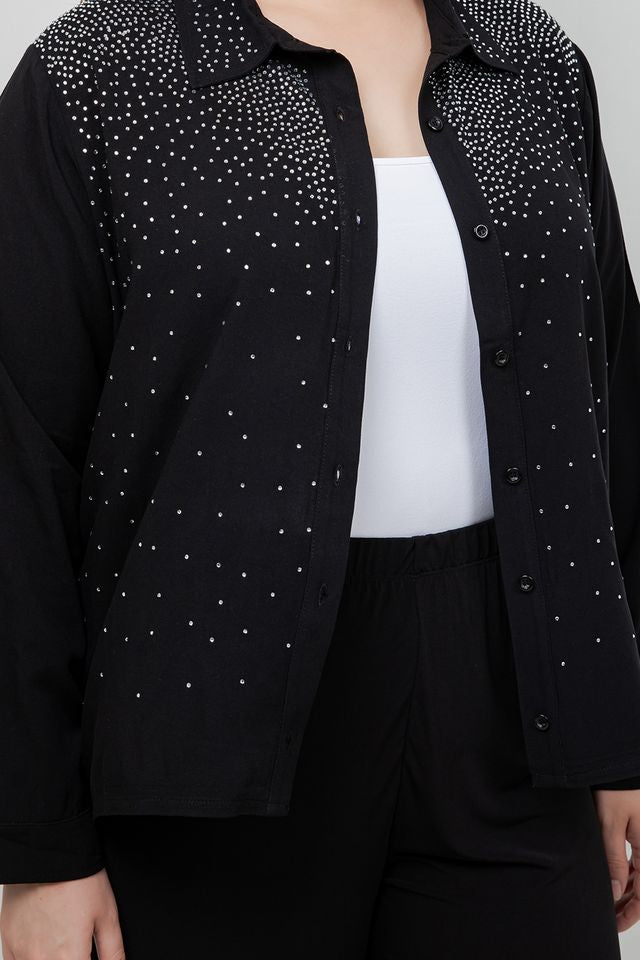 Tops Sparkle Black Collared Blouse