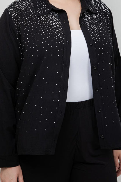 Tops Sparkle Black Collared Blouse