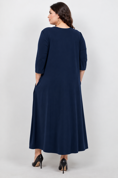Vikki Vi Jersey Navy V Neck Pocket Dress