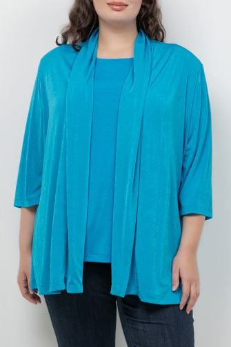 Jackets Vikki Vi Silky Classic Turquoise 3/4 Sleeve Kimono Jacket