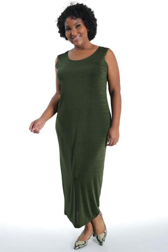 Dresses Vikki Vi Silky Classic Olive Maxi Tank Dress