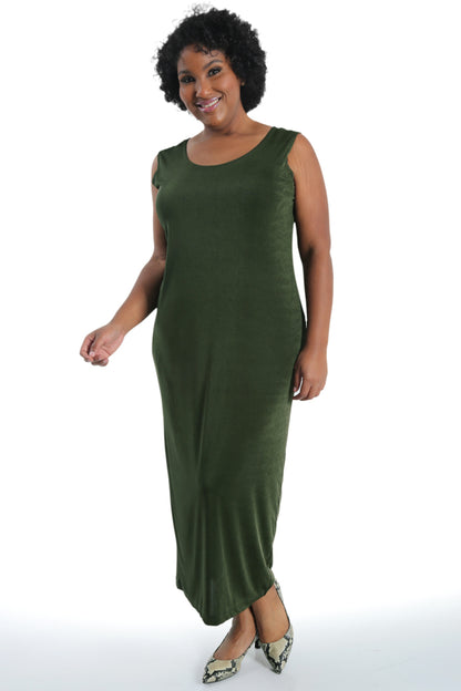 Dresses Vikki Vi Silky Classic Olive Maxi Tank Dress