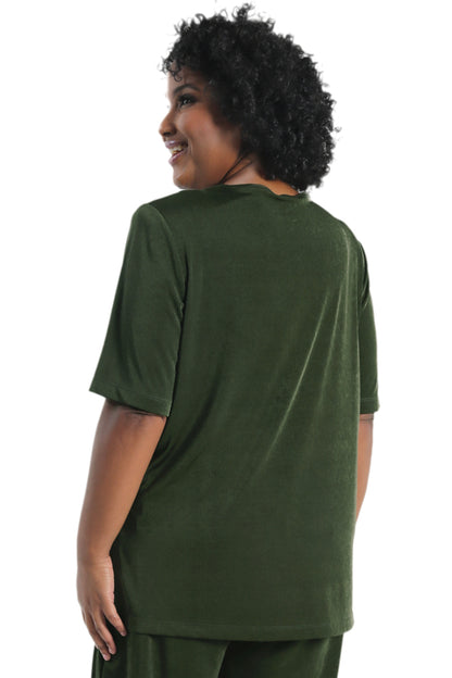 Tops Vikki Vi Silky Classic Olive Short Sleeve Tunic