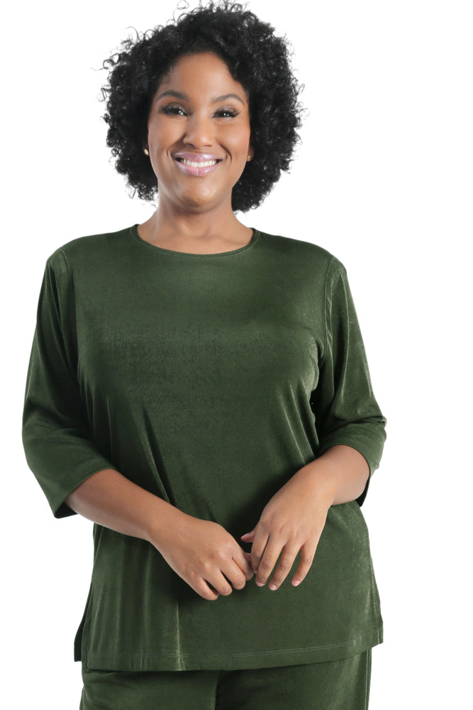 Tops Vikki Vi Silky Classic Olive 3/4 Sleeve Top