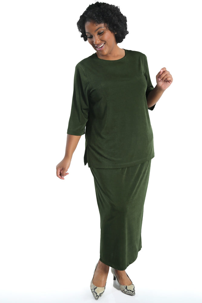 Tops Vikki Vi Silky Classic Olive 3/4 Sleeve Top