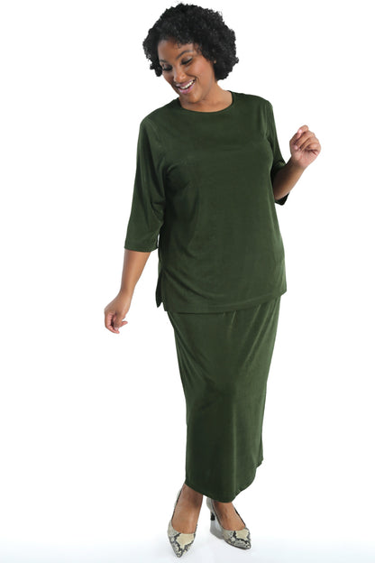 Tops Vikki Vi Silky Classic Olive 3/4 Sleeve Top