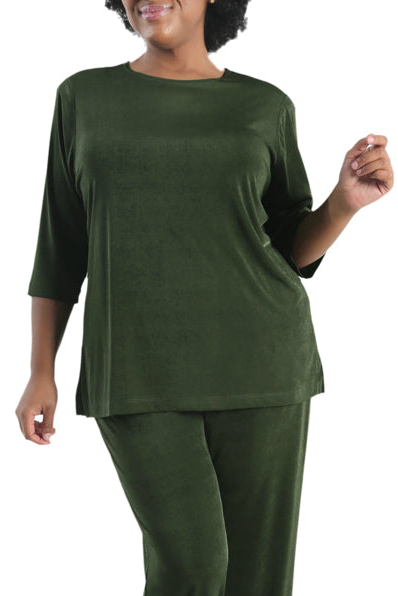 Tops Vikki Vi Silky Classic Olive 3/4 Sleeve Top