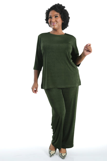 Pants Vikki Vi Silky Classic Olive Petite Pull-On Pant