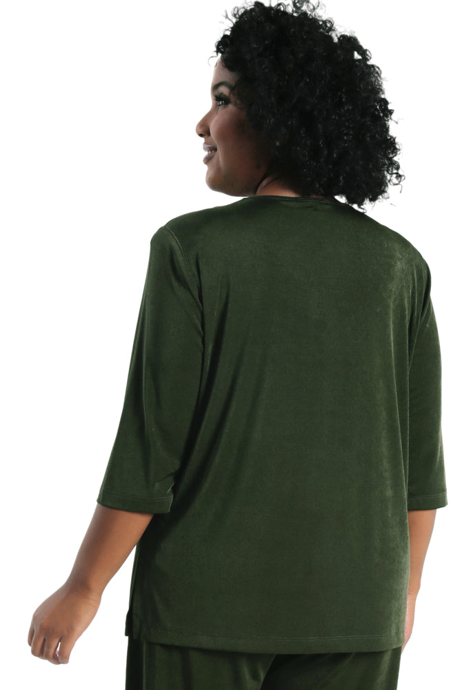 Tops Vikki Vi Silky Classic Olive 3/4 Sleeve Top